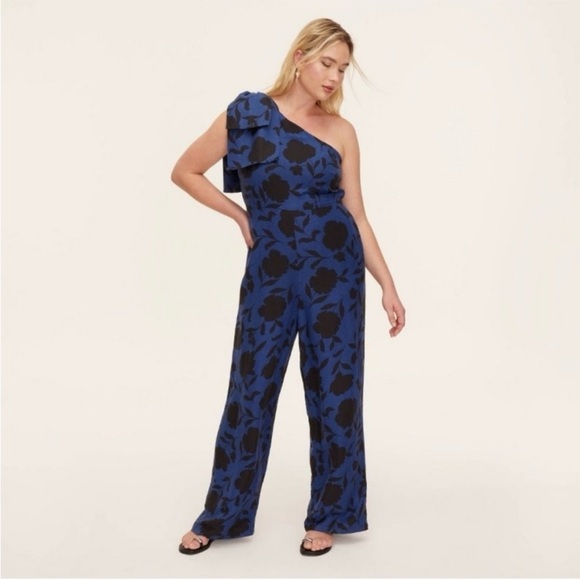 Kate Spade One Shoulder Jumpsuit, Blue & Black Floral, 17 - Picture 3 of 7
